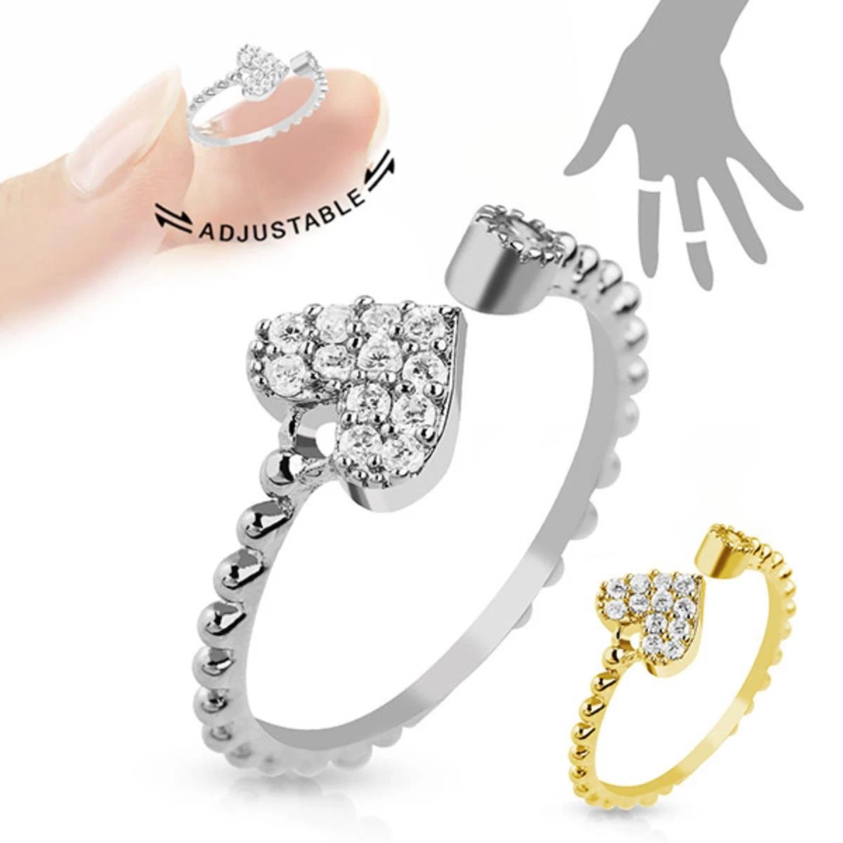 O&S Zehenring Mid Nagel Knöchel Ring verstellbar Kristall Herz Fingerspitzenring