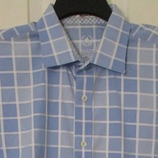 Bugatchi Uomo Mens L/S Blue Cotton Check Dress Shirt - Size 16/35 or Large