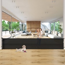 BLACK - KISKIZ 160" EXTRA WIDE RETRACTABLE BABY GATE FOR OPENINGS, DOG GATE