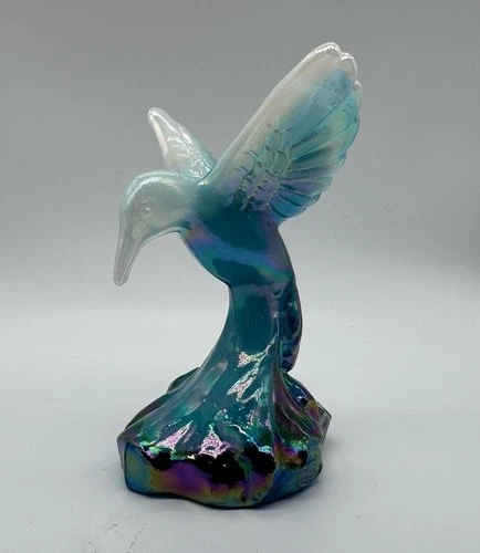 Fenton Turquoise Milk Glass Slag Iridized Hummingbird Special Order 2006