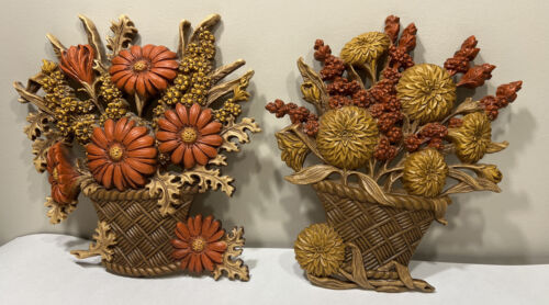 Burwood Mums And Daisies Flower Wall Basket Plaques Circa 1977 Number 2066