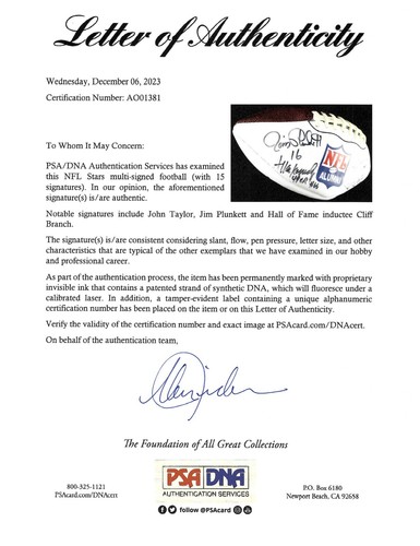 Authentic Autographed Football Signed by 15 NFL Legends - Jim Plunkett - PSA/DNA - Picture 3 of 8