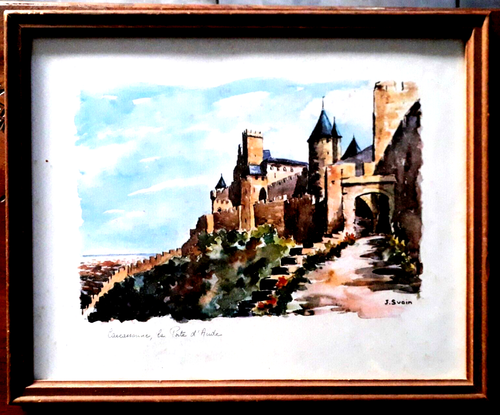 Aquarelle Encadrée - Paysage De Village (ruelle) - Signée 'Claudie' - Sous Verre - Décoration Murale