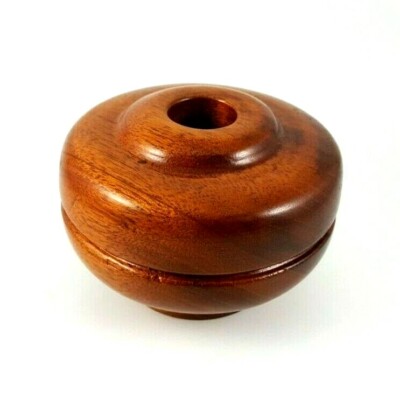 Mahogany Wood Candle Stick Holder Handmade Hand Turned Signed J.H. 8-04 M