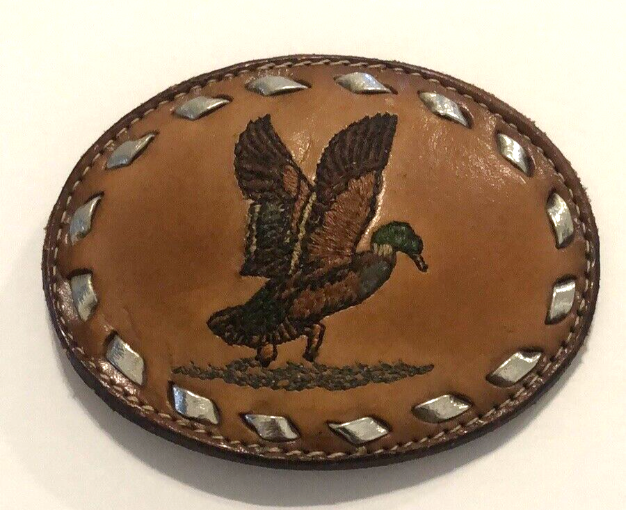 Leather Belt Buckle with Mallard Duck Texas Western-image
