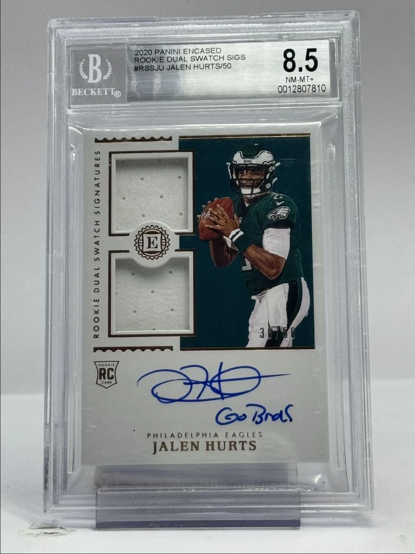 Jalen Hurts Panini Encased Rookie Dual Swatch Signatures #RSSJU Base