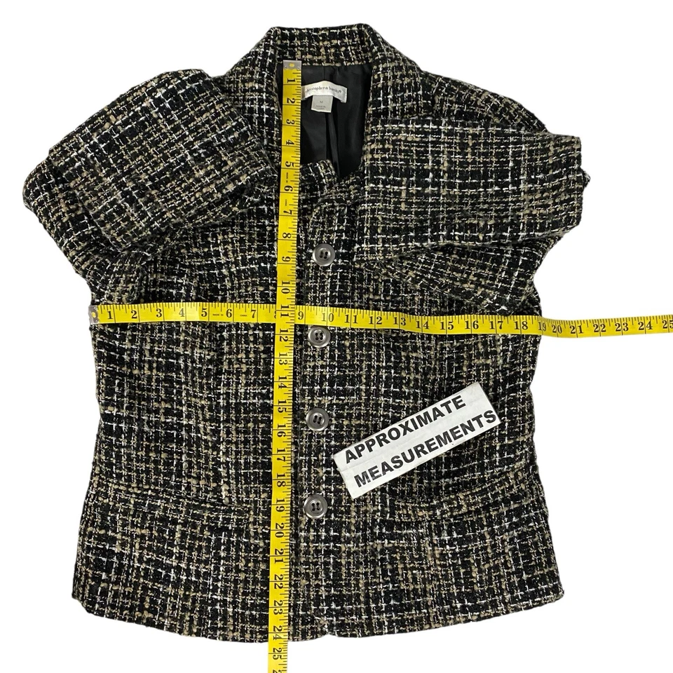 Christopher & Banks Blazer 女式中号毛圈夹克羊毛工作办公室黑色 — 第 4/4 张图片