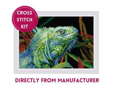 RIOLIS Counted Cross Stitch Kit 2192 Iguana - Lifelike Lizard in the Leaves