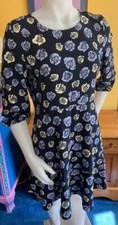Petite LOFT Fit & Flare Dress-MP-Navy Floral Print-EUC--Wear to Work