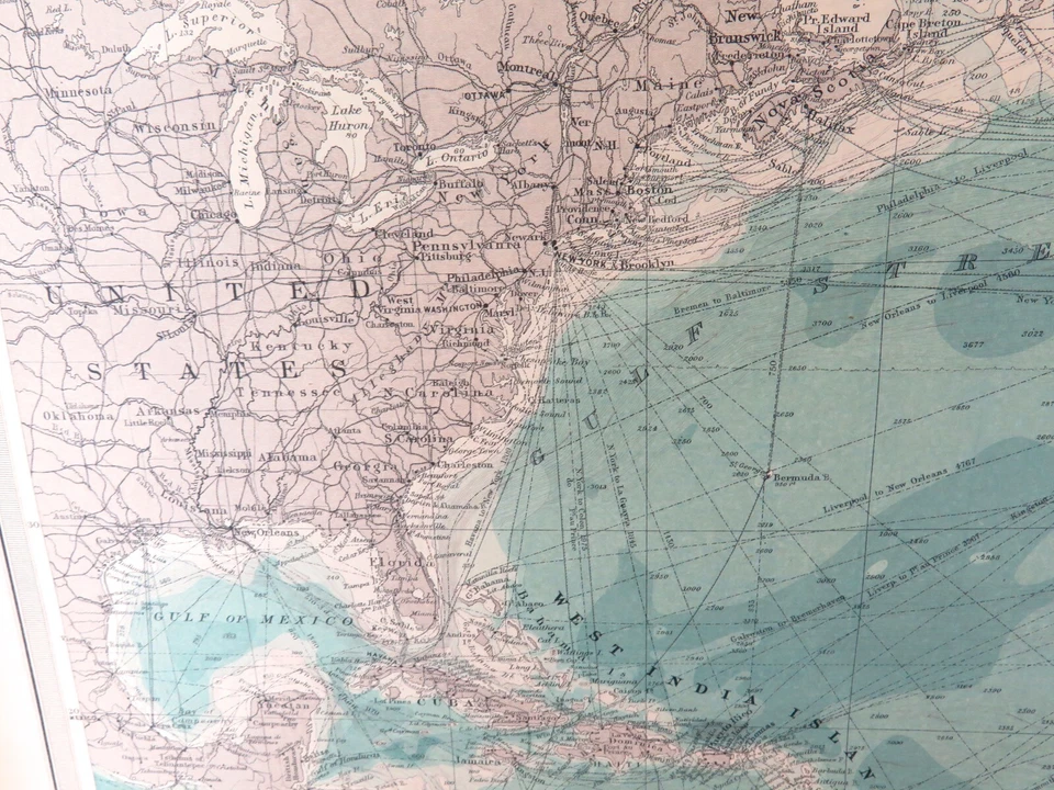 .1922 SCARCE LARGE MAP of THE NORTH ATLANTIC OCEAN + SHIPPING ROUTES. VERY NICE! - Image 3 of 4