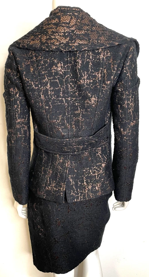 Donna Karan Black Copper Shimmer Skirt Suit US 4 IT 40 Wrap Skirt Jacket Evening - Image 2 of 4