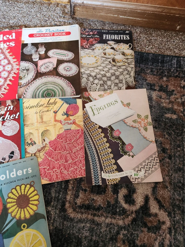 Lote de 12 revistas vintage patrón ganchillo soporte, bordes, Navidad, tapetes Mor Foto 2 de 4