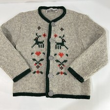 Alpine Trachten Wool Cardigan Sweater Kids Deer Hearts Austria German 4T / 5T