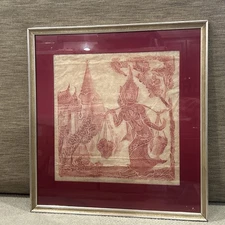 Vintage Thai Temple Rubbing Ramakien Figures Rice Paper Framed 28 x 26.5