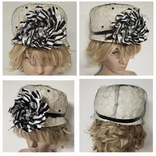 Ivory Black Embellished Fancy Dress Hat Formal Church Derby Party