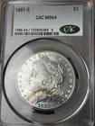 1881-S CACG MS64 Morgan Dollar, Vibrant Obverse Textile Toned Green Teal, PQ CAC