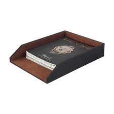 Stackable Document Paper Letter Tray, Faux Leather, Desktop File Sorter, Brown