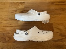 NEW Crocs Classic Fuzz Lined Clogs White Grey 203591-10M Men's Size 7