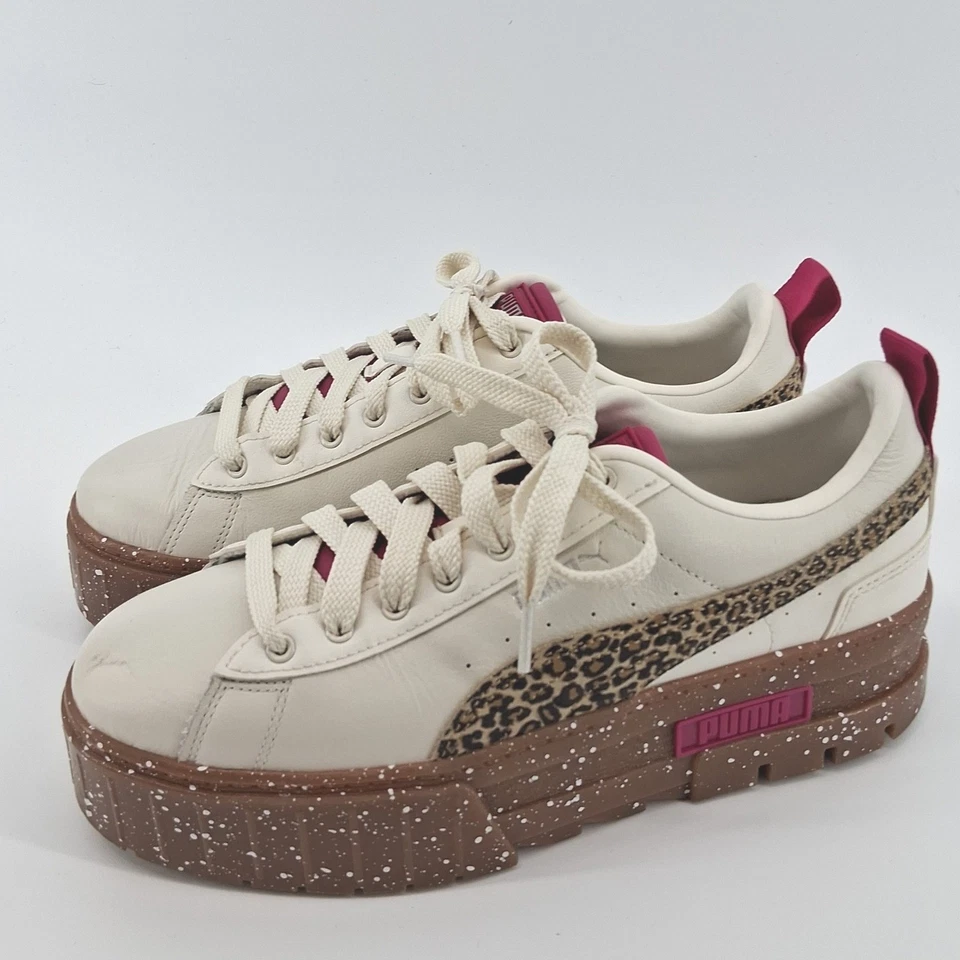 Puma Mayze Stack Women's Sneakers White Leopard Print Platform Gum Sole Size 9.5 - Image 4 of 4