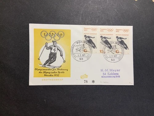 Germany 1972 FDC 1st day Cover Sapporo Japan Winter Olympics Skier cachet #2