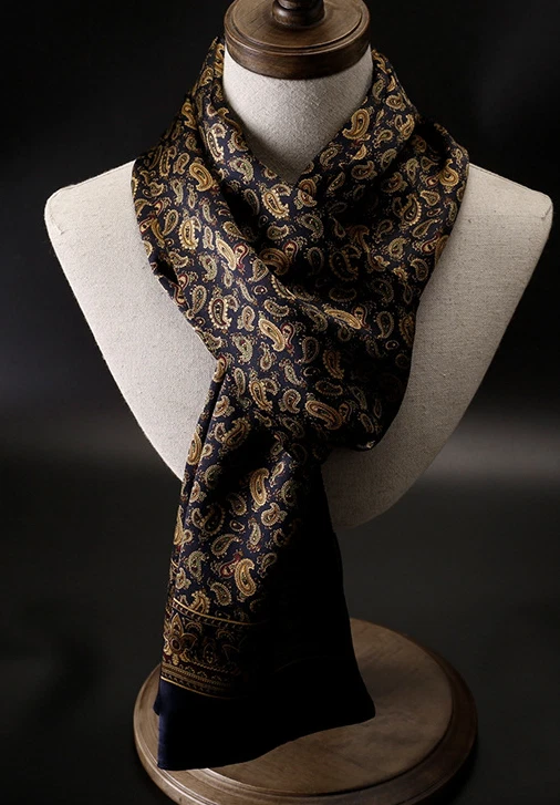 100% Silk Scarf men women neckerchief Wrap paisley floral black yellow