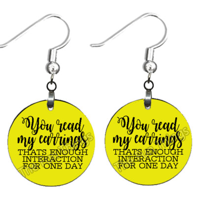 Enough Interaction Earrings NO TARNISHING Wood Dangle Humorous Saying Jewelry
