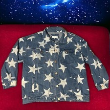 Toast Jeans Denim Star Print Jean Jacket Blue And White Cotton Womens Large