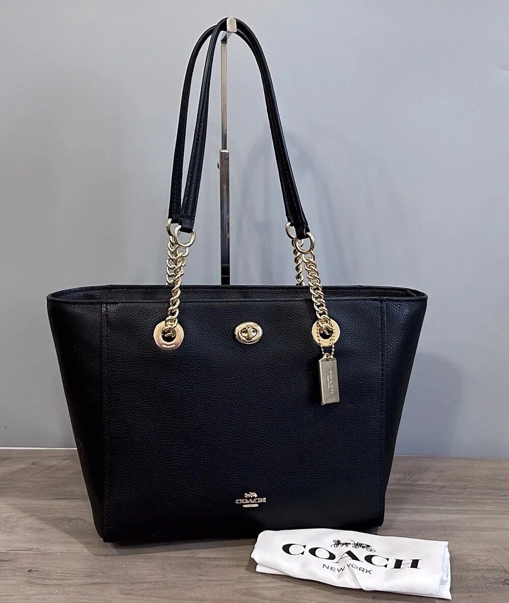 Coach turnlock chain tote hotsell in polished pebble leather