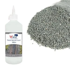WWS 1kg Ballast & 500ml Glue Kit for Model Rail Tracks – Fine Dark Grey