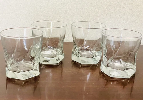 Set of 4 Fine Old Fashioned Lowball 10 oz Twisted Whiskey Rocks Glasses