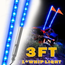 3ft LED Lighted Antenna Whip Flag Pole Blue for ATV UTV Polaris RZR Jeep Buggy