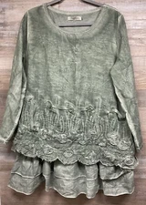 Simply Couture Womens Green Lagenlook Lace Embellished Tunic Top Small Artsy