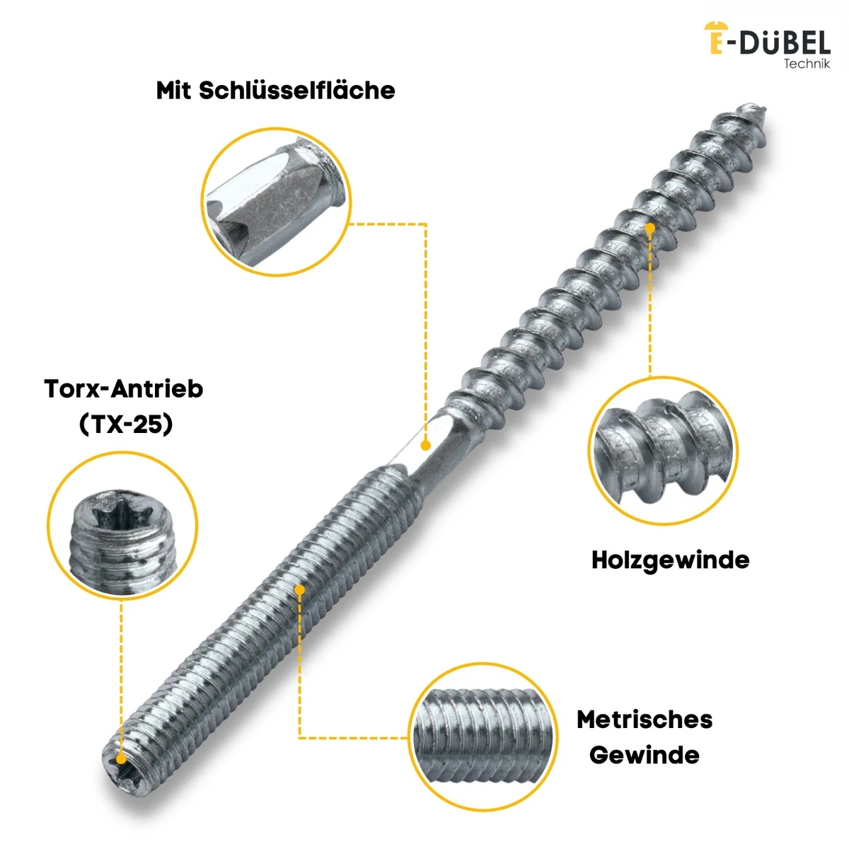 Stockschrauben mit TORX STAHL VERZINKT Stockschraube M8 / M10  