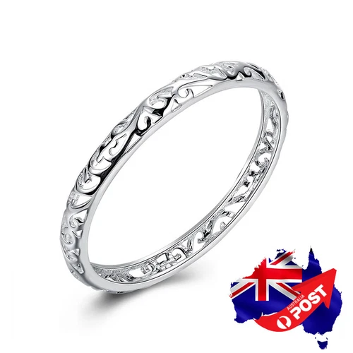 Lady's 925 Sterling Silver Filled 7MM Hollow Filigree Bracelet Bangle Stunning