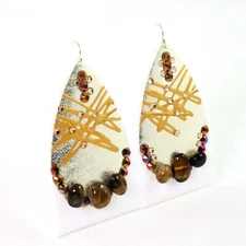Silver Plated Pear Shape Earrings with Tiger Eye Stones by Patricia Adelson