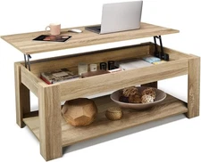 CAPHAUS 47' Natural Oak Lift Top Coffee Table with Storage, 110 lbs Capacity
