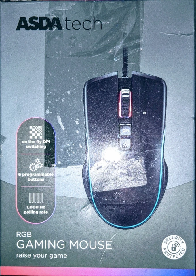 Asda Tech RGB Wired Gaming Mouse USB 6 Programmable Buttons