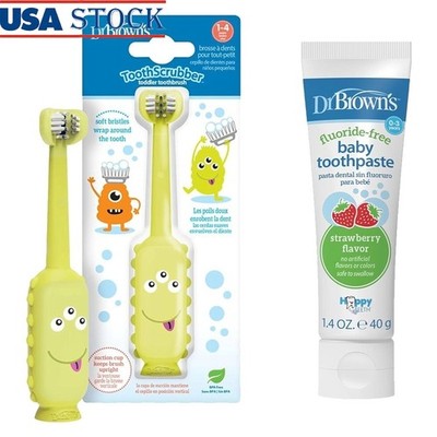 Three Sided Toddler Toothbrush Soft Bristles Tongue Scraper Fluoride Free New