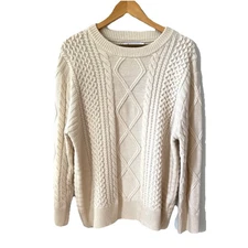 ANRABESS Cable Knit Sweater Oversized Womens L Chunky Baggy Ivory Preppy
