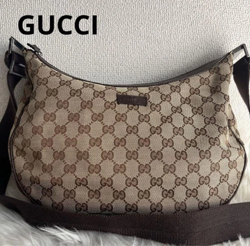 Gucci sac bandoulière GG suprême toile cuir beige demi lune occasion excellent + authentique
