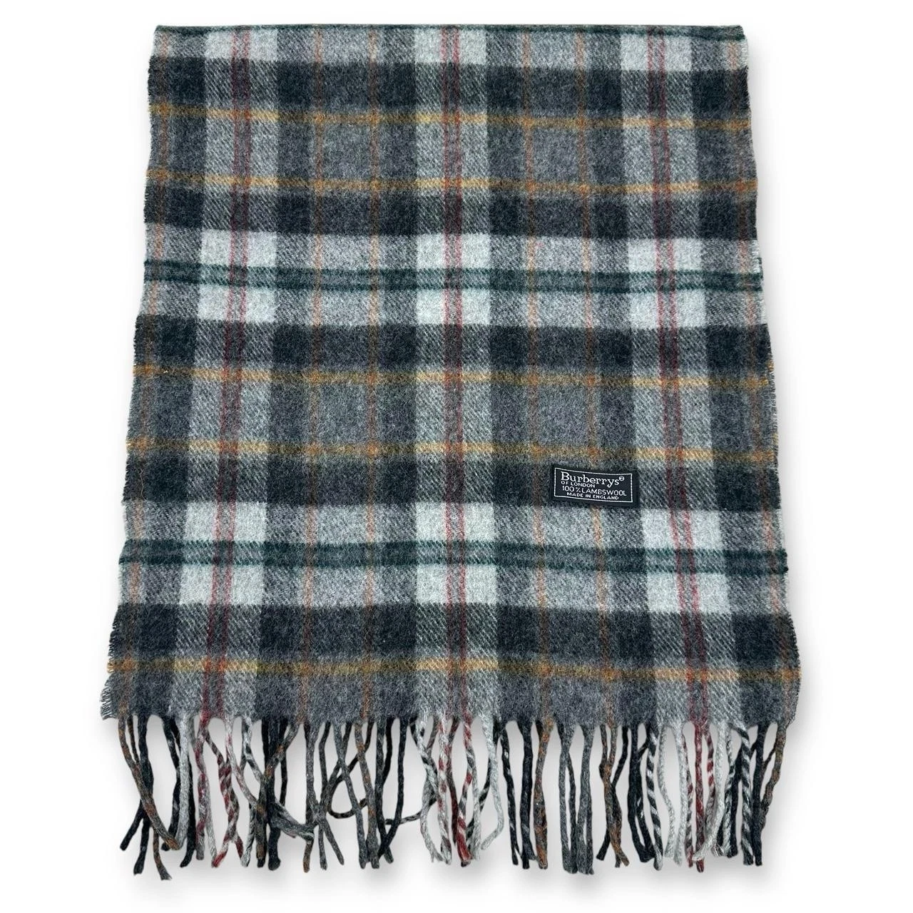 Vintage Burberry 100% Wool Lambswool Checked Scarf, Grey & Multicolour (A65)