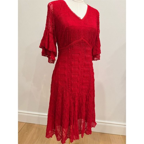 ELEGANT Rabbit Designs Women's Red Lace A-Line Dress Size 16 Party Cocktail WOW - Picture 2 of 11