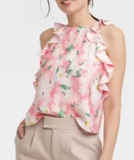 NEW A New Day Women's Pink Floral Ruffle Tank Top Size Large
