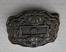 Vintage Name “AL” Oden Inc. Belt Buckle Western Ornate Brass Tarnished