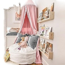Bed Canopy with Pom Pom for Kids Crib Baby Girl Netting Cover Pink Pompom