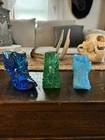 VTG Lot Fenton Glass Hobnail Cat Head Cathead High Heel Shoe Slipper Green Blue