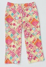 Lilly Pulitzer Vintage Multicolor Tropical Floral Monkey Cropped Pants Size 8
