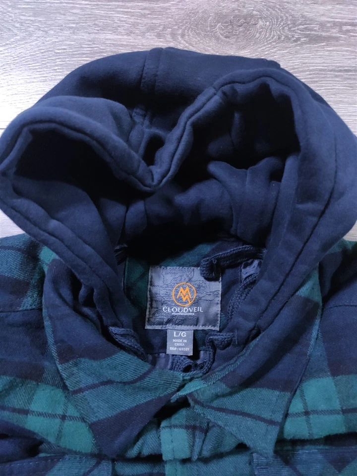 Cloudveil Hombres Camisa Grande Chaqueta Acolchada Franela Verde Cuadros Manga Larga Foto 3 de 4