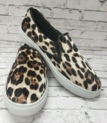 Soda Size Women's Leopard Print Faux Fur Slip on Sneakers