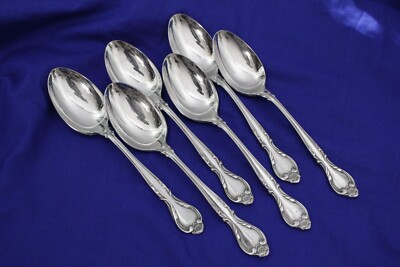 SET 6 International Silver Lyon QUEEN'S FANCY'' OVAL SOUP SPOONS,7-7/8'' VERY NICE